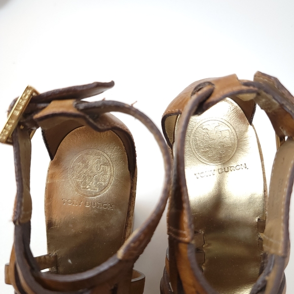 Tory Burch cork Strappy Wedge Platform Sandals Leather Shoes - Picture 7 of 14